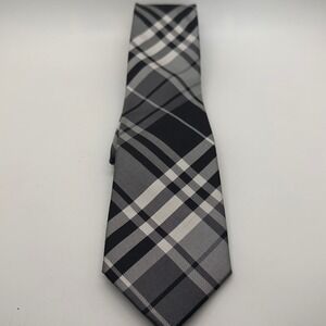 Pierre Cardin Slim Tie Black Gray White Plaid Silk Men's Professional Modern Tie
